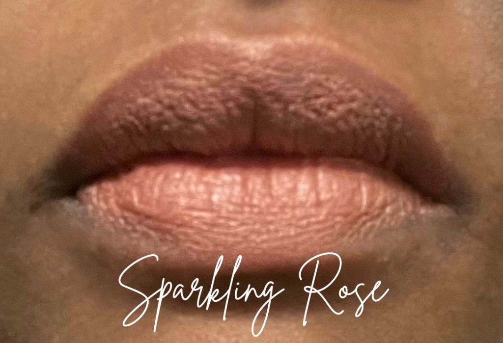 e.l.f. Monochromatic multi-stick in the color Sparkling Rose worn as a lip product on brown skin.